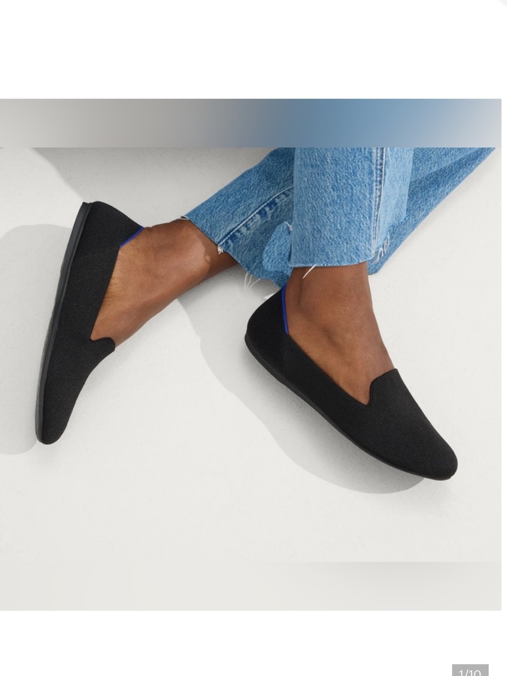 Rothy's The Loafer Black Knit Slip-Ons with Blue Trim Sz 8.5